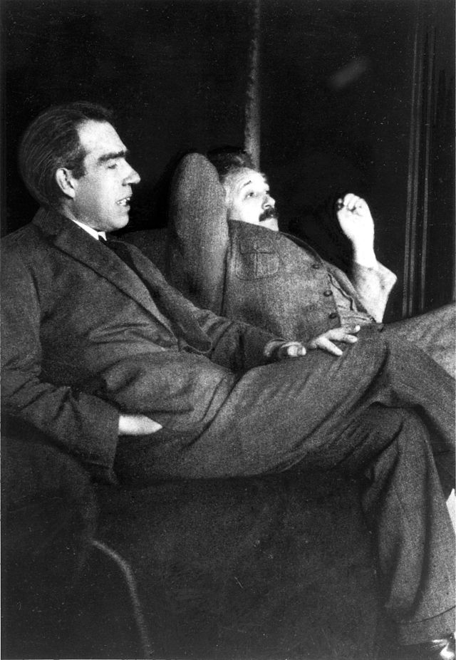 Niels Bohr and Albert Einstein. The picture was taken at Paul Ehrenfest's home in Leiden.